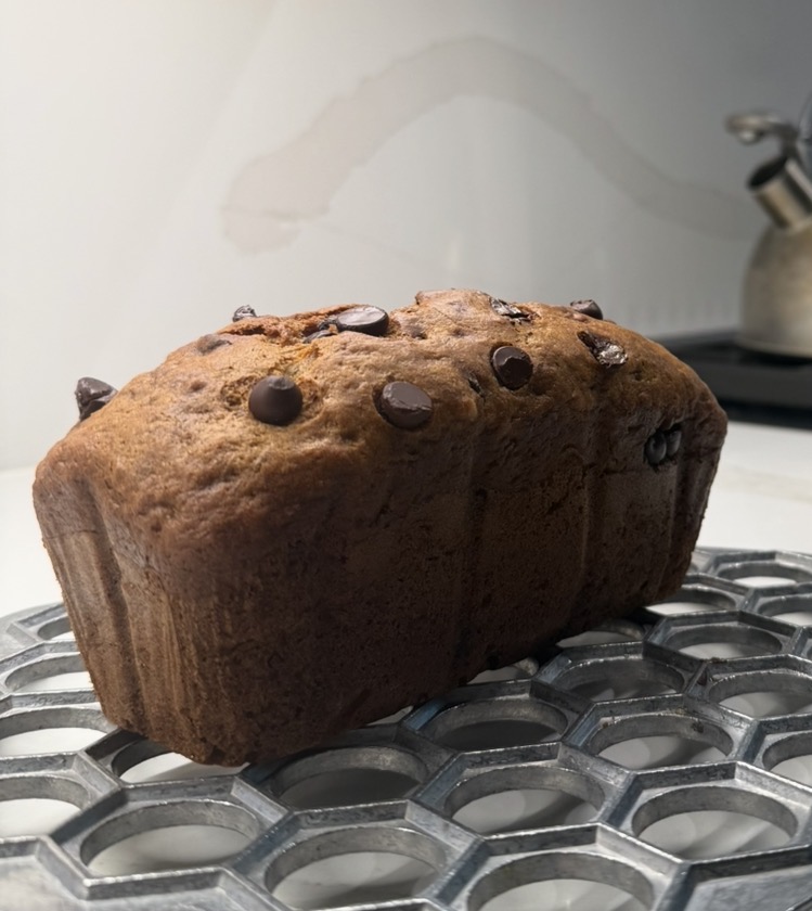 A freshly baked Little Barbara banana bread loaf.